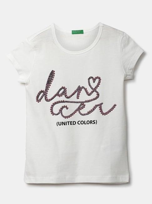 united colors of benetton kids white cotton embellished top