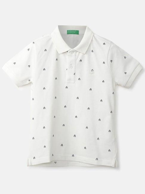 united colors of benetton kids white cotton printed polo t-shirt