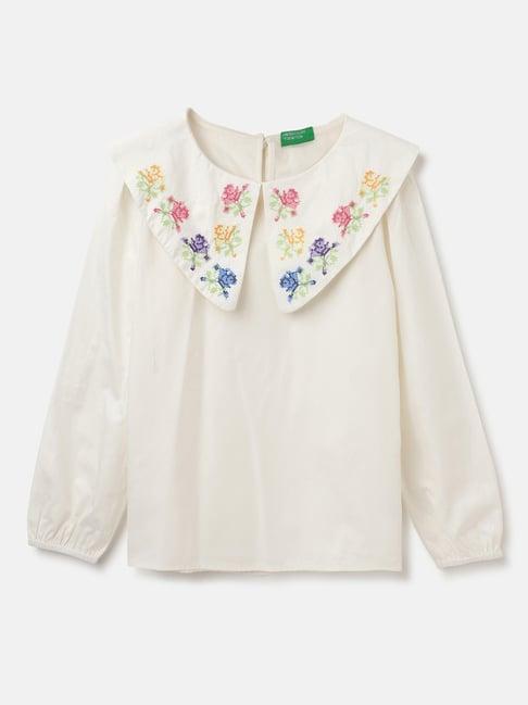 united colors of benetton kids white embroidered full sleeves top
