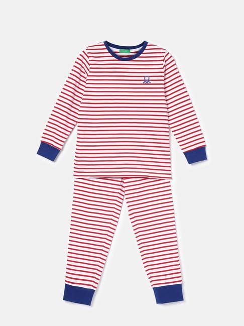 united colors of benetton kids white striped full sleeves t-shirt with joggers
