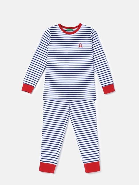 united colors of benetton kids white striped full sleeves t-shirt with joggers