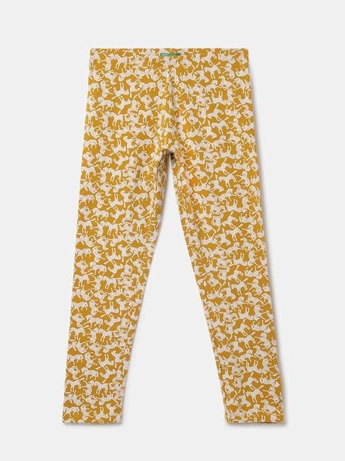 united colors of benetton kids yellow cotton printed leggings