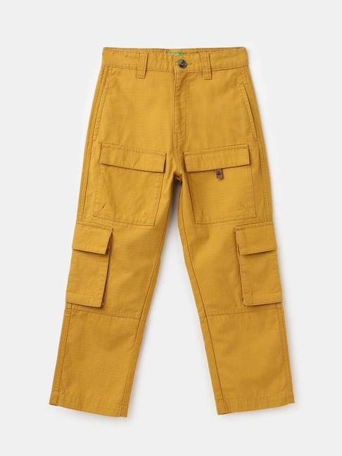 united colors of benetton kids yellow cotton regular fit trousers