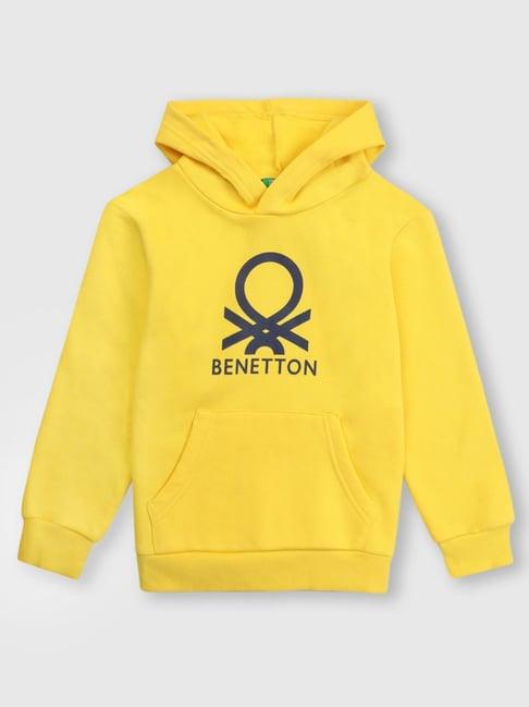 united colors of benetton kids yellow logo print hoodie