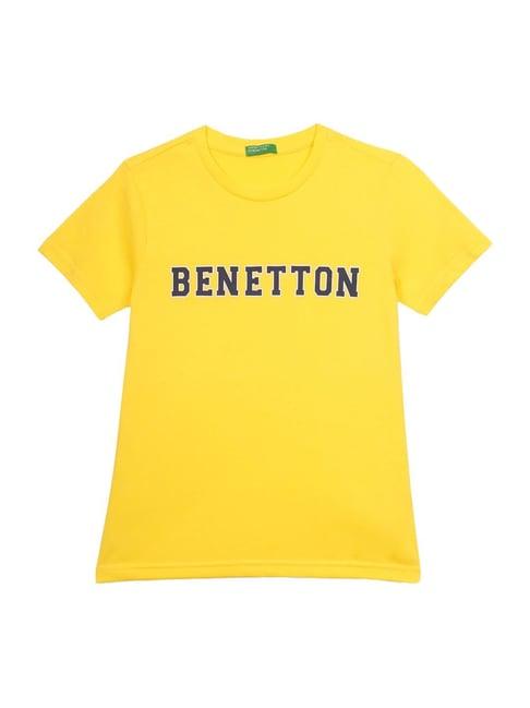 united colors of benetton kids yellow logo print t-shirt