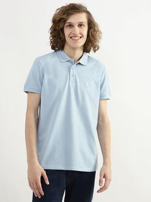 united colors of benetton light blue regular fit texture polo t-shirt