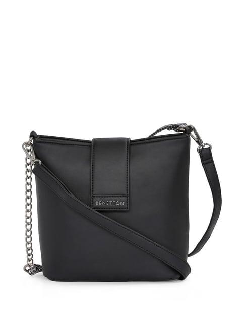 united colors of benetton marie black pu solid shoulder handbag