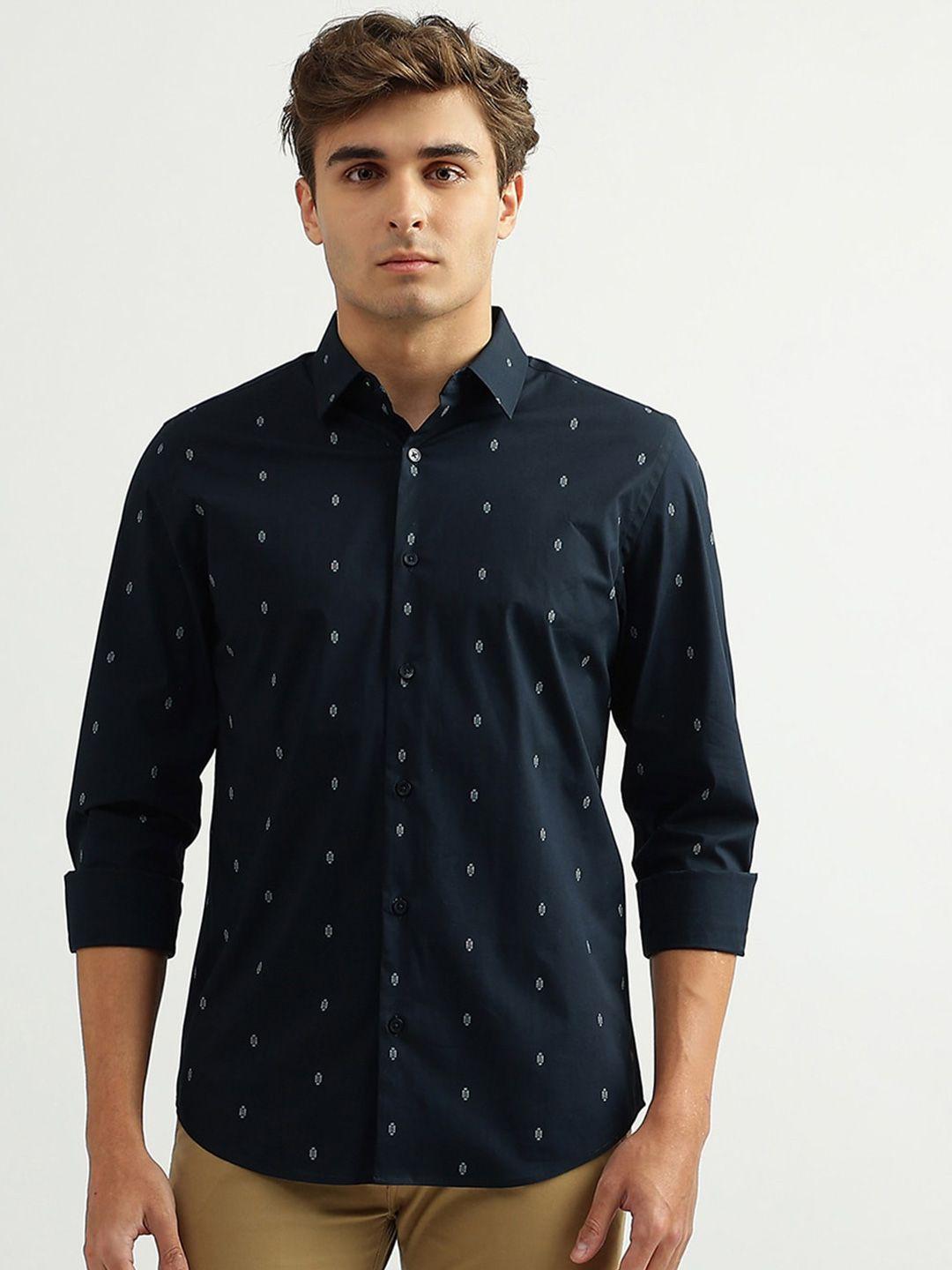 united colors of benetton men  slim fit printed casual cotton shirt