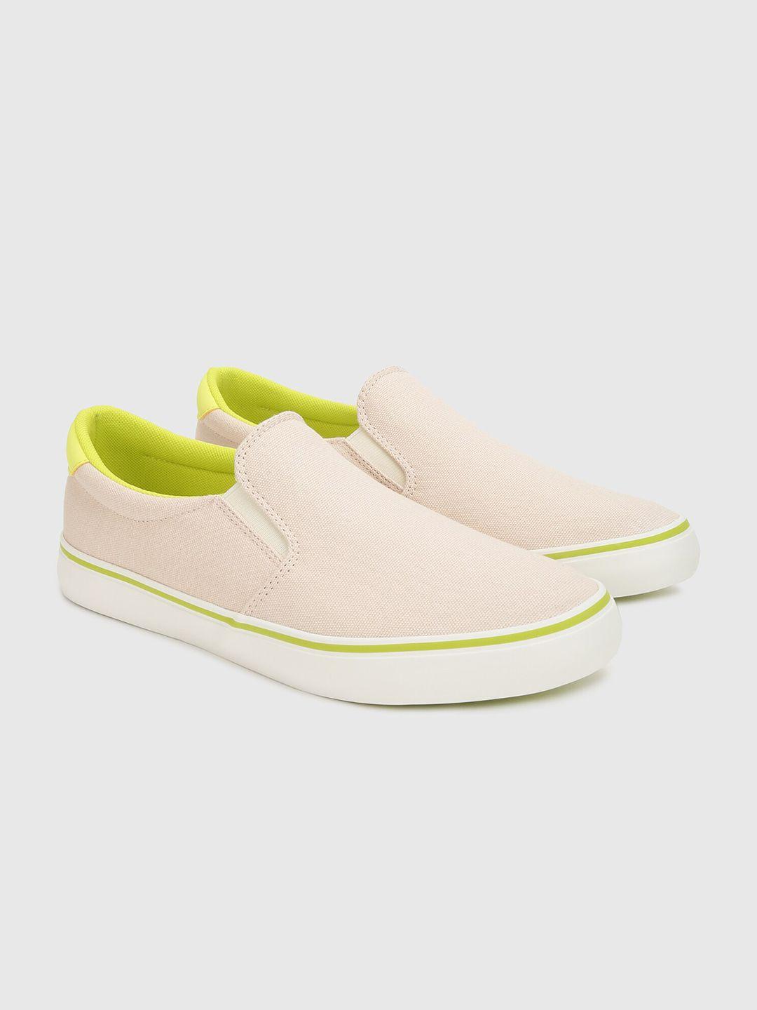 united colors of benetton men beige colourblocked slip-on sneakers