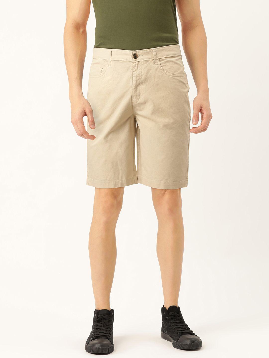 united colors of benetton men beige twill weave solid slim fit chino shorts