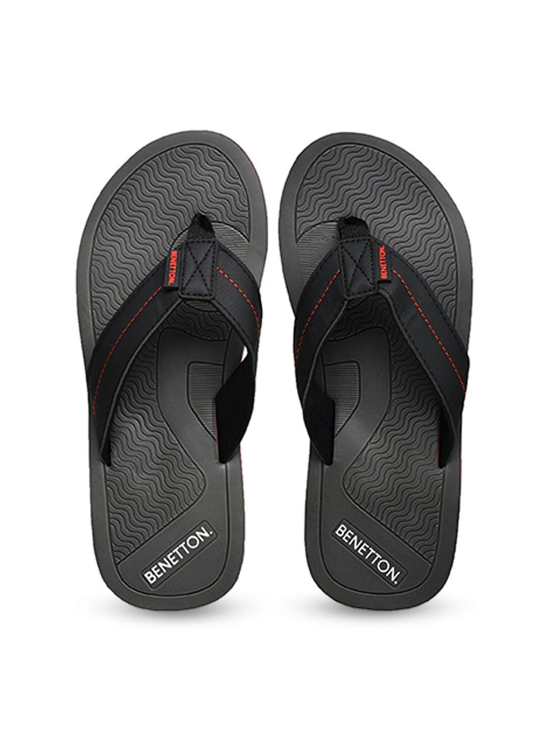 united colors of benetton men black & grey self design rubber thong flip-flops