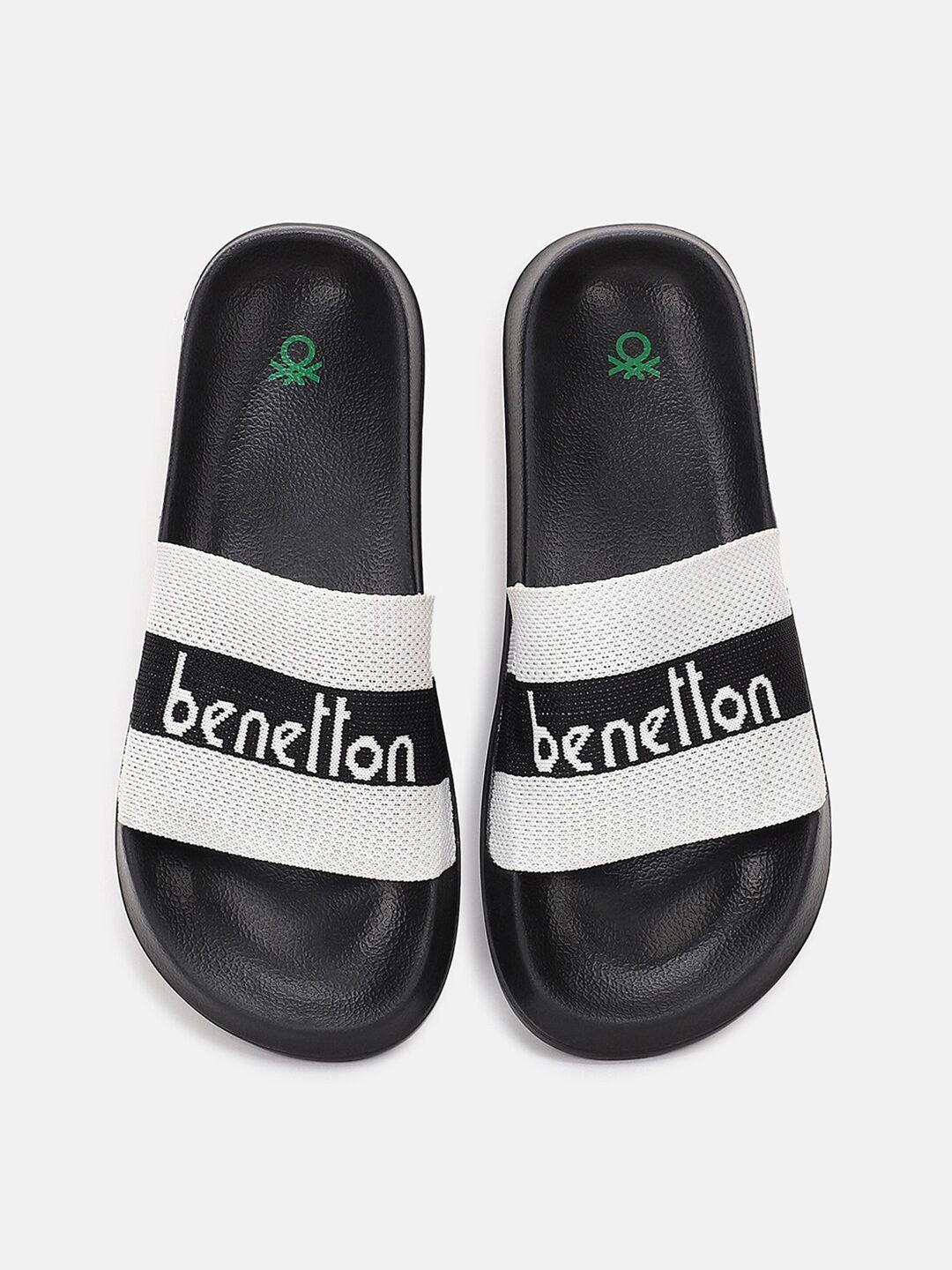 united colors of benetton men black & white printed sliders