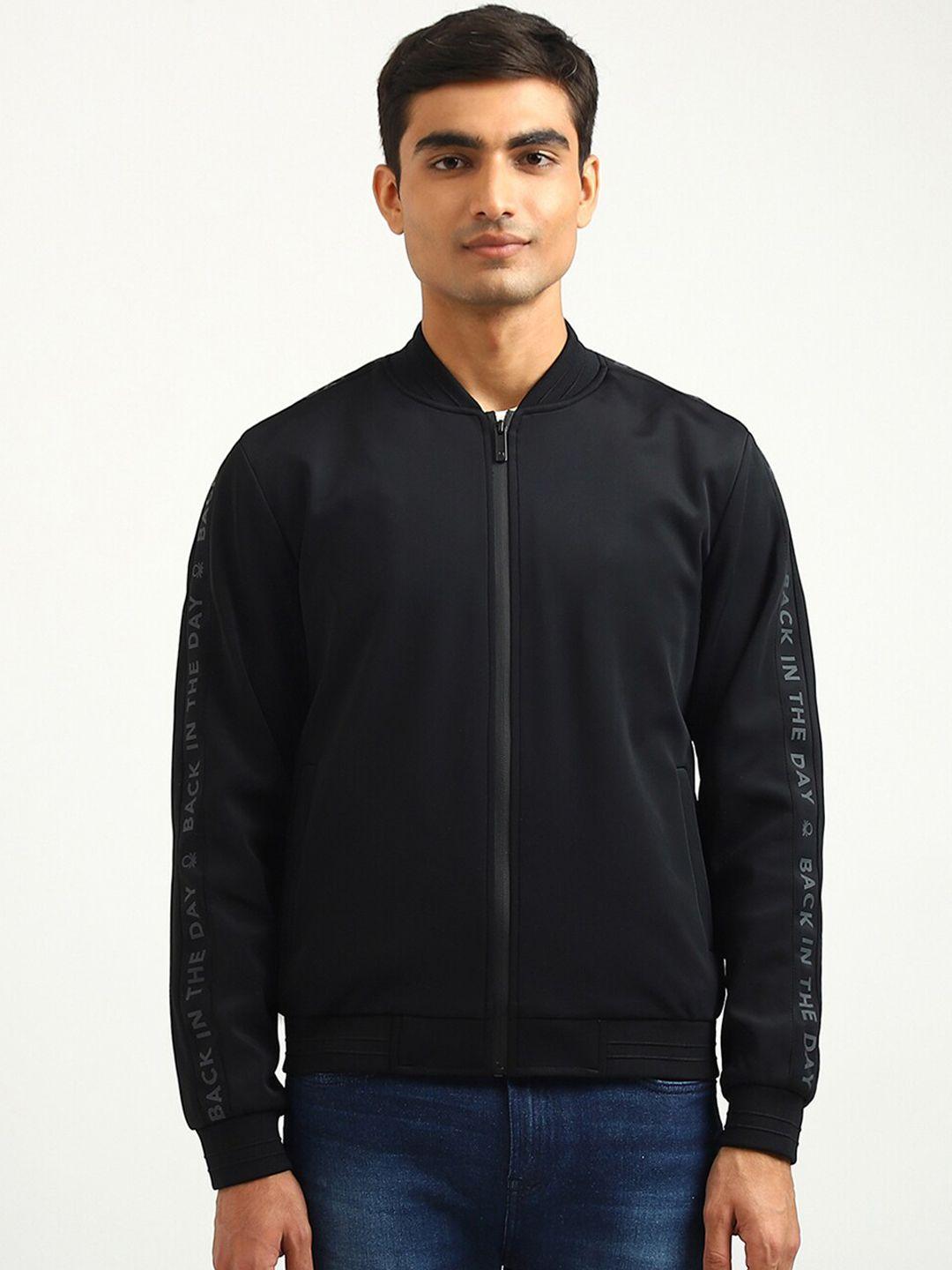 united colors of benetton men black bomber stand-up collar