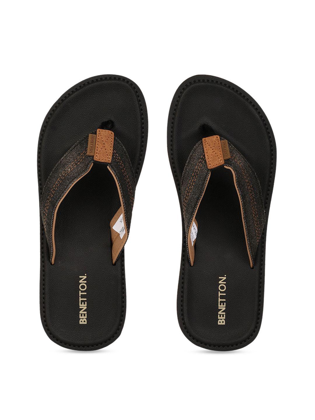 united colors of benetton men black printed thong flip-flops