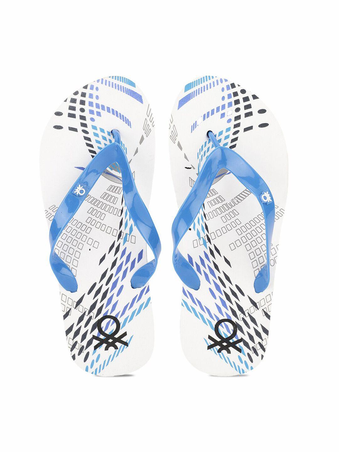 united colors of benetton men blue & white printed thong flip flops