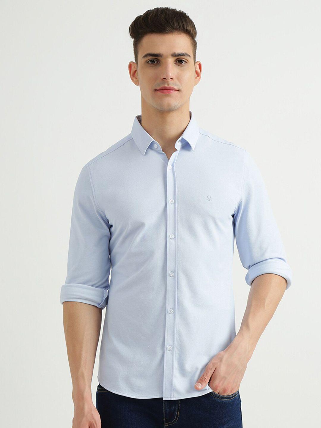 united colors of benetton men blue slim fit casual shirt