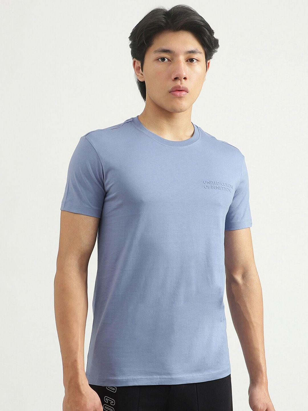 united colors of benetton men blue solid round neck t-shirt