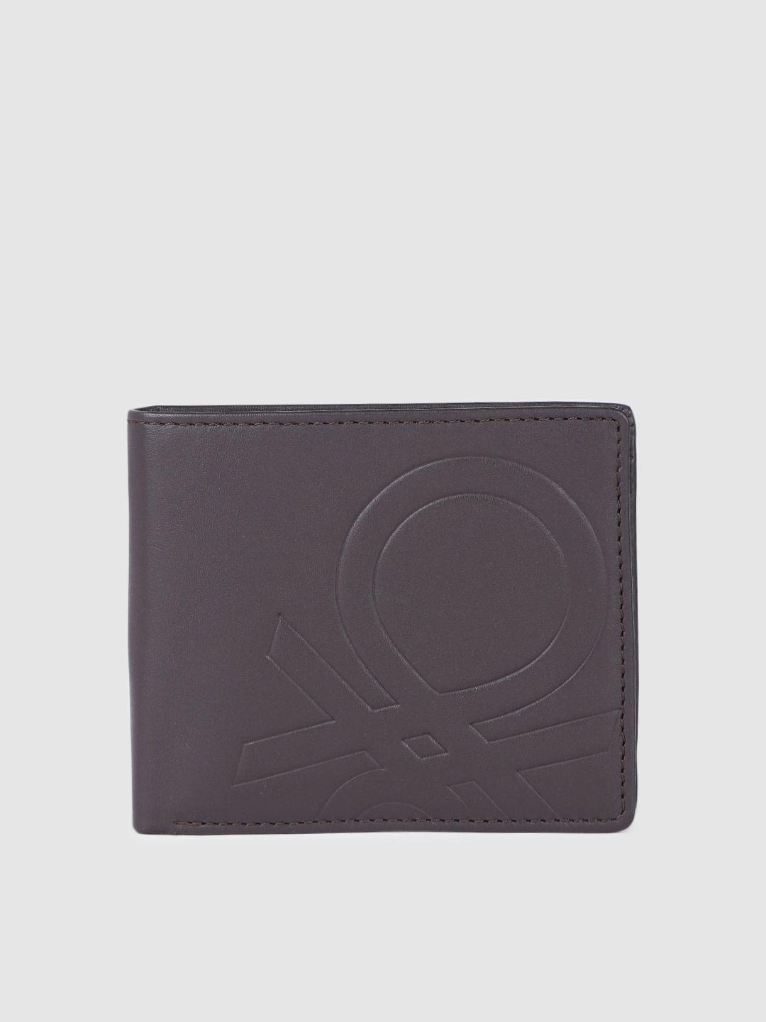 united colors of benetton men brand logo engraved leather two fold wallet