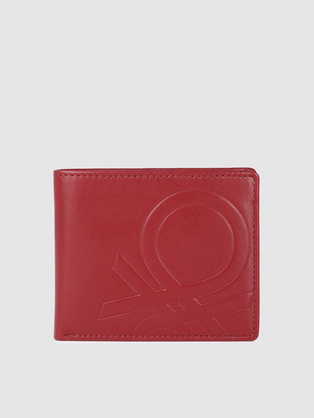 united colors of benetton men brand logo engraved leather two fold wallet