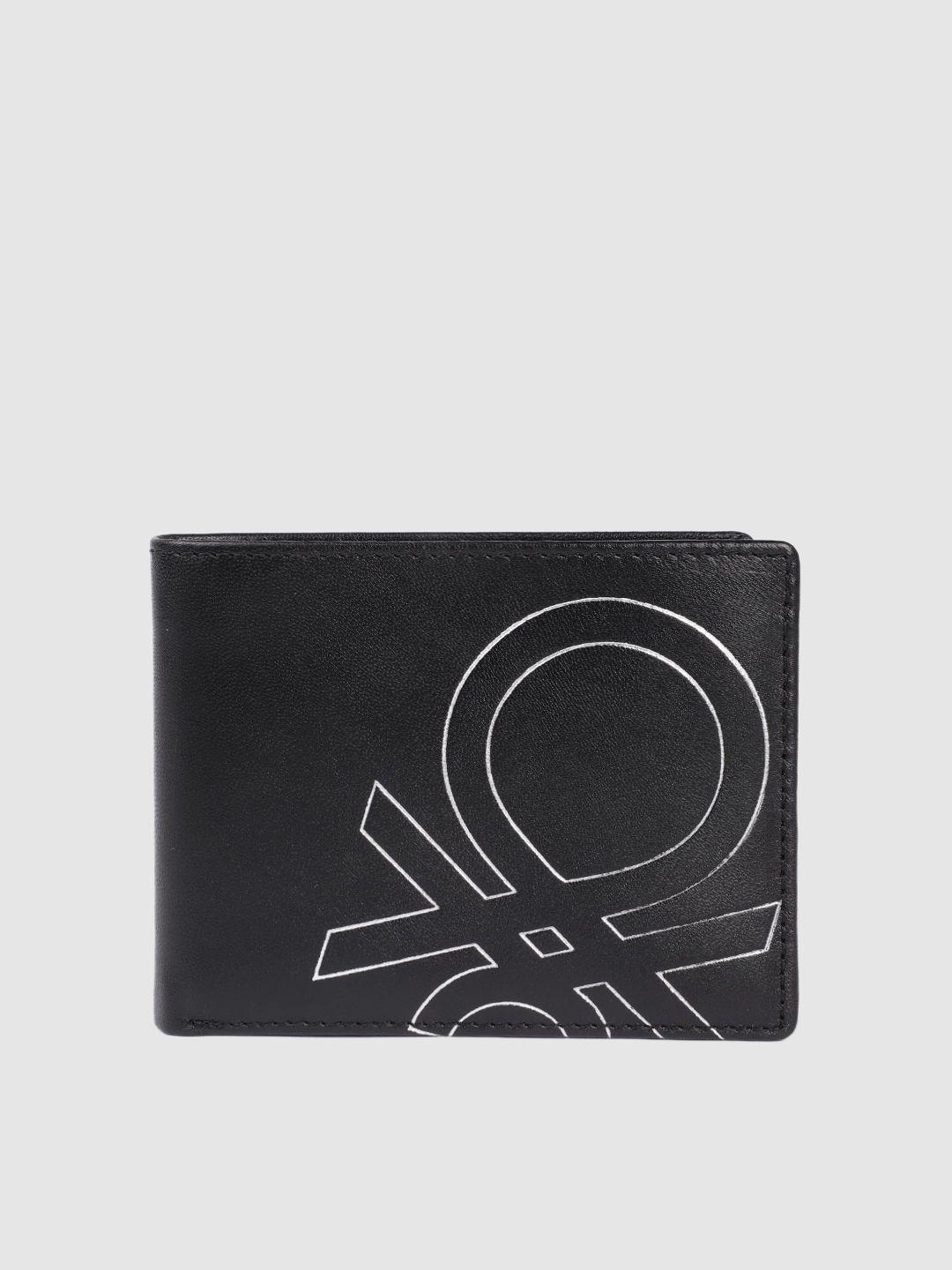 united colors of benetton men brand logo metallic print leather two fold wallet