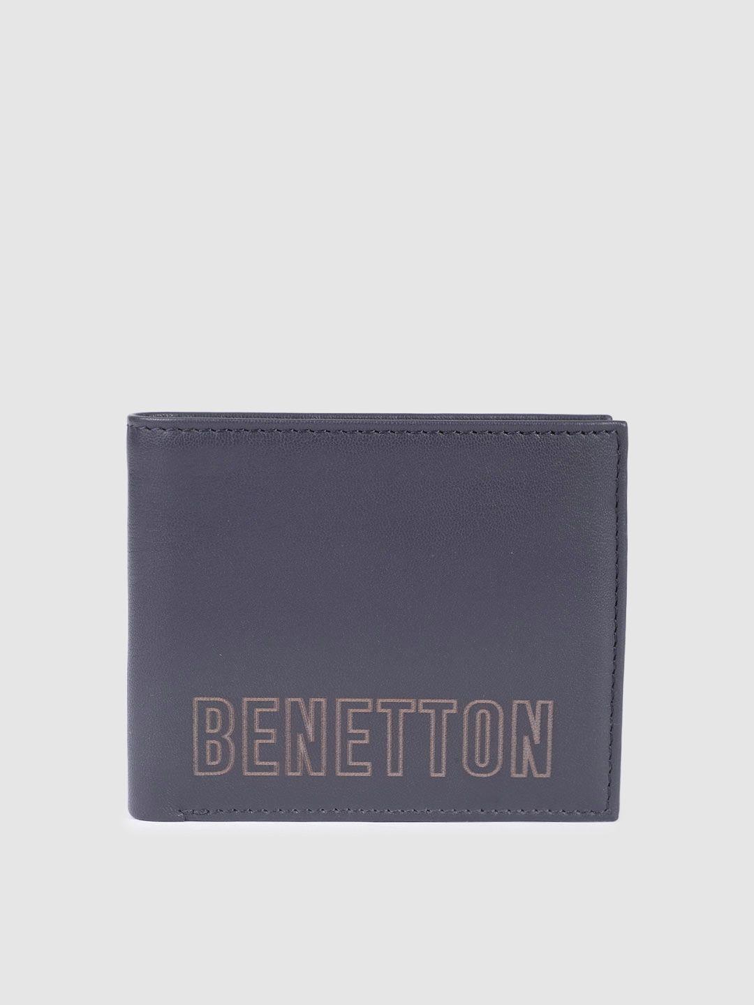 united colors of benetton men brand logo printed leather two fold wallet