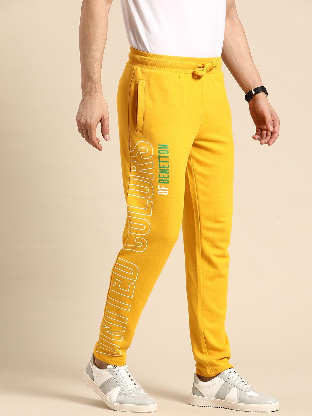 united colors of benetton men brand logo printed pure cotton track pants