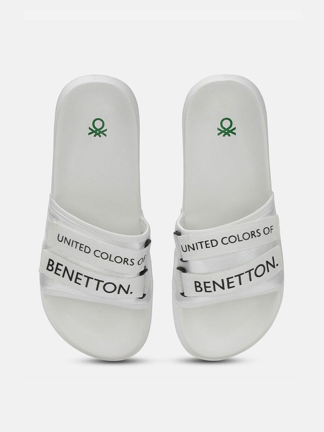 united colors of benetton men brand logo printed sliders with velcro closure