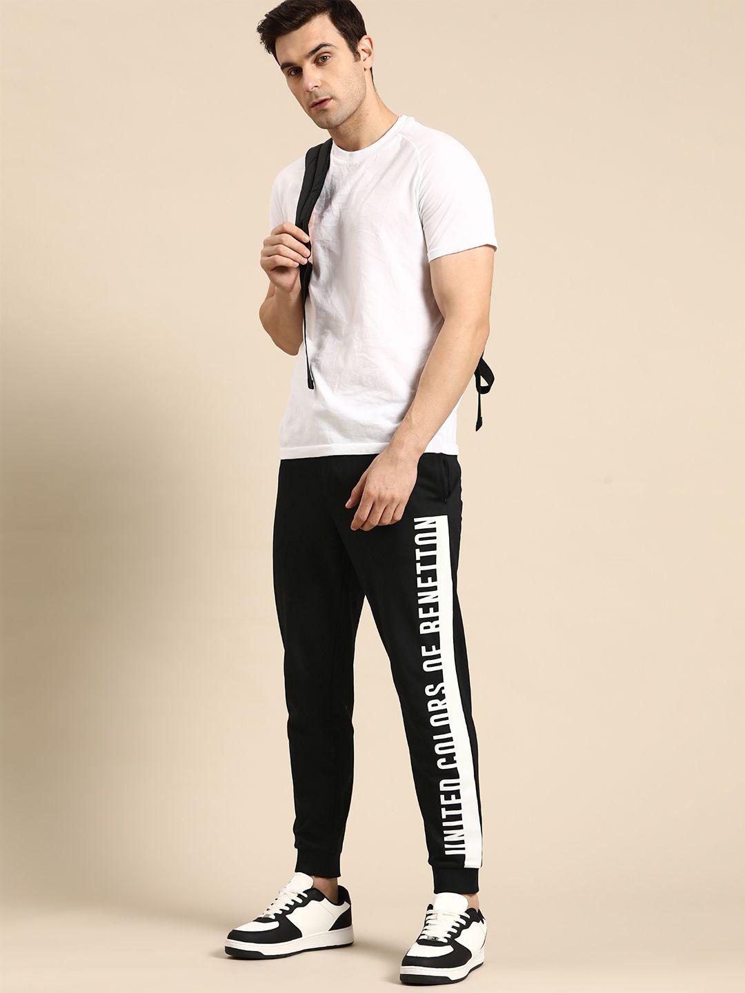 united colors of benetton men brand printed pure cotton joggers