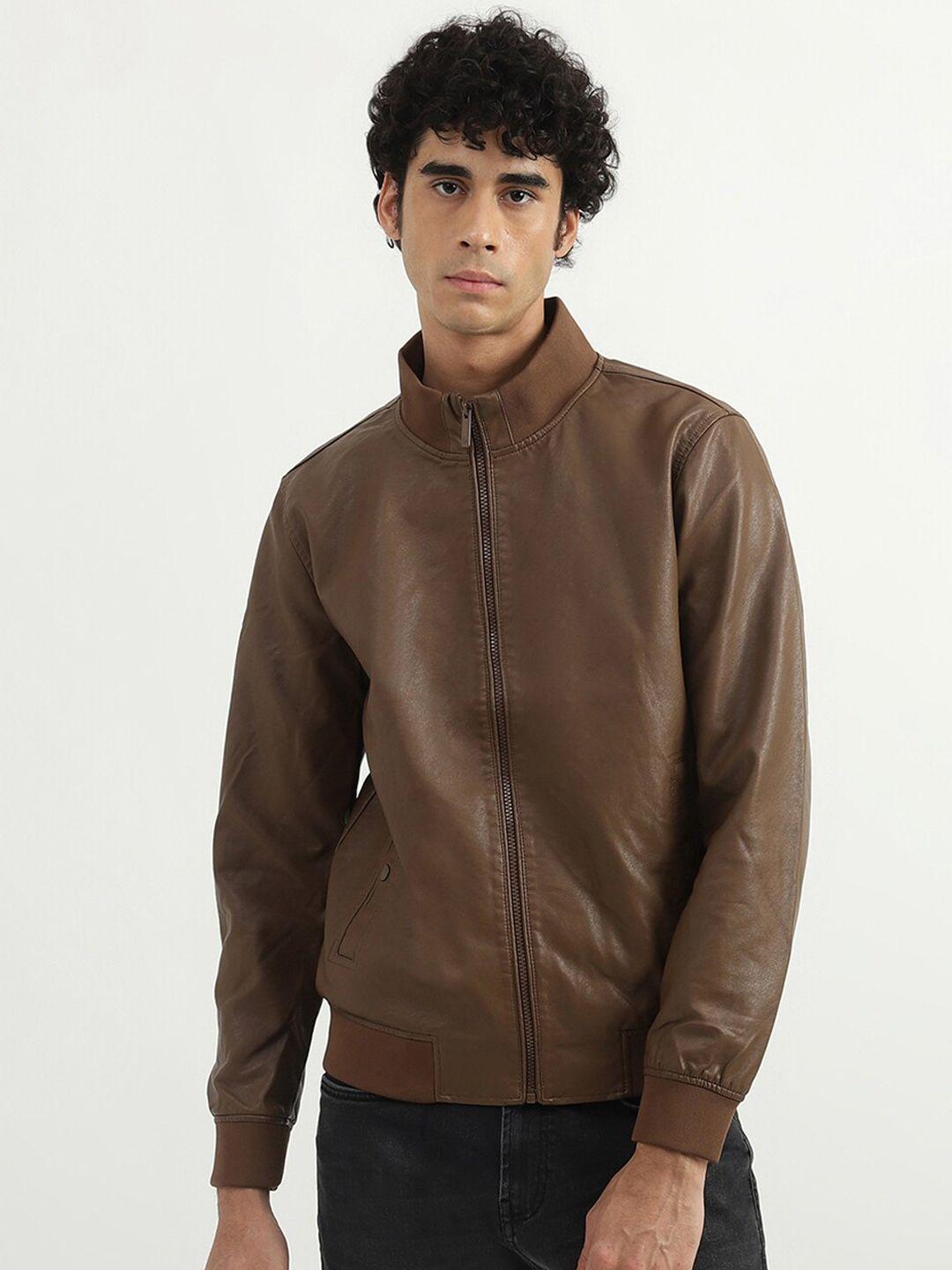 united colors of benetton men brown biker jacket