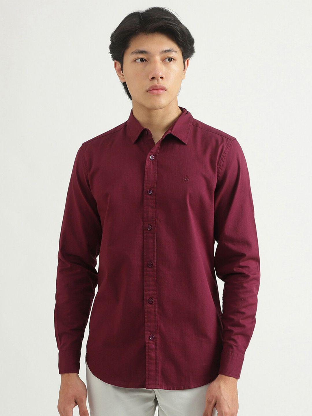 united colors of benetton men burgundy slim fit casual shirt