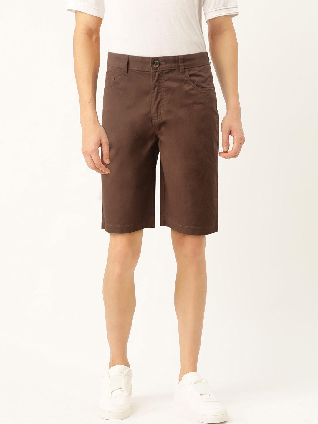 united colors of benetton men coffee brown twill weave solid slim fit chino shorts