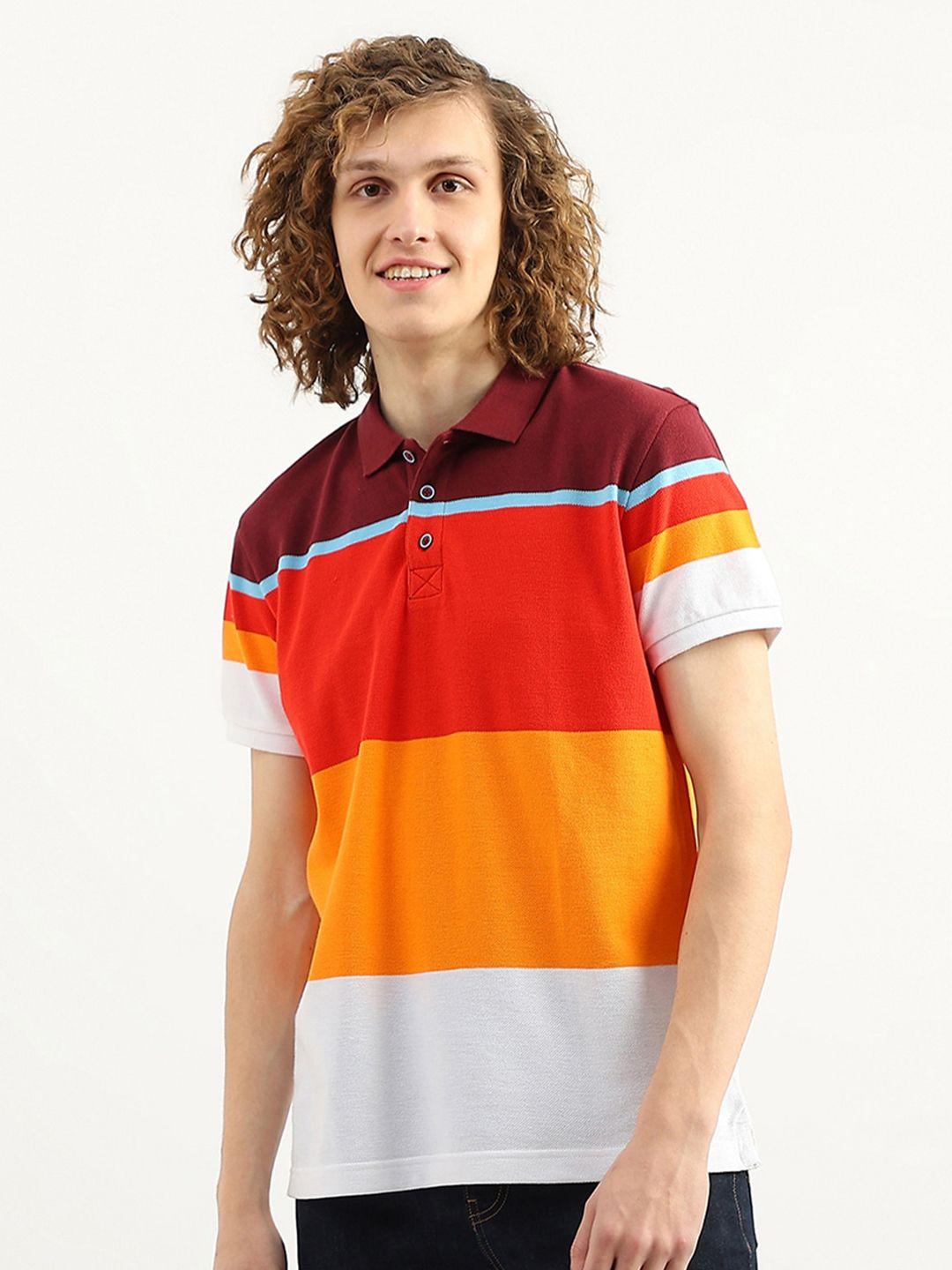 united colors of benetton men colourblocked cotton polo collar t-shirt