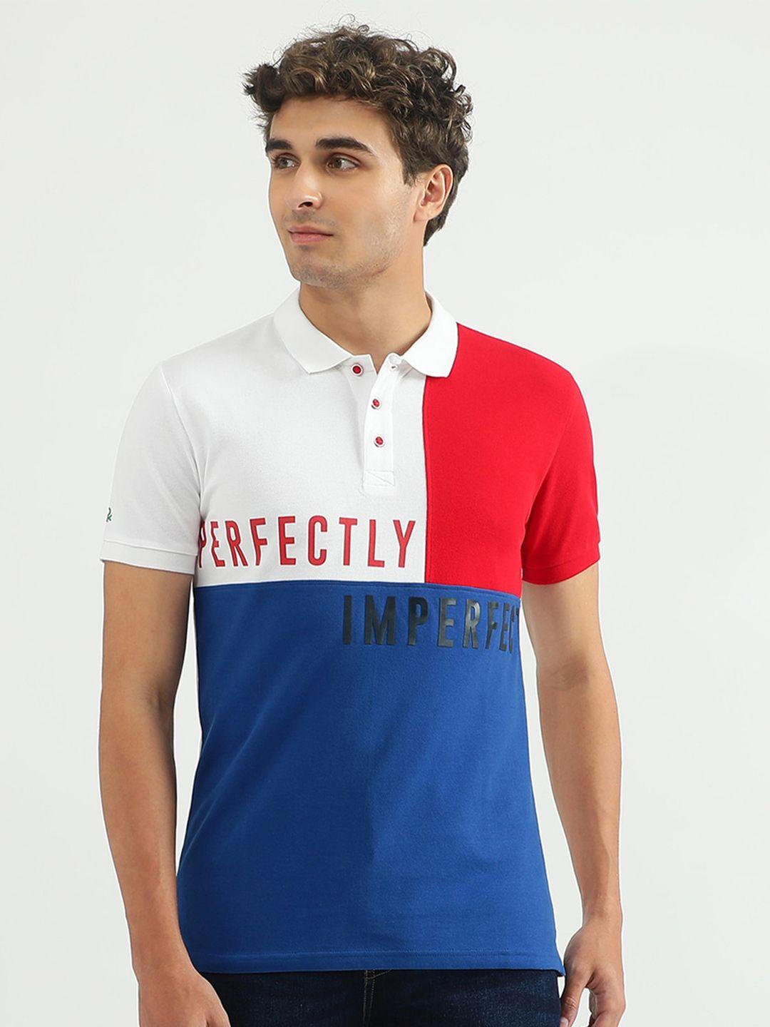 united colors of benetton men colourblocked polo collar cotton t-shirt