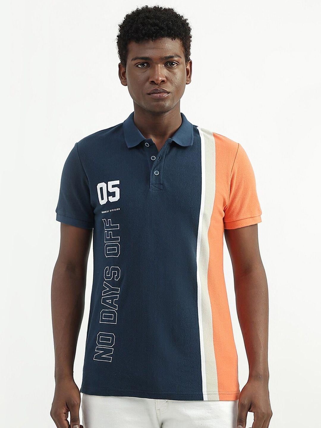united colors of benetton men colourblocked polo collar cotton t-shirt