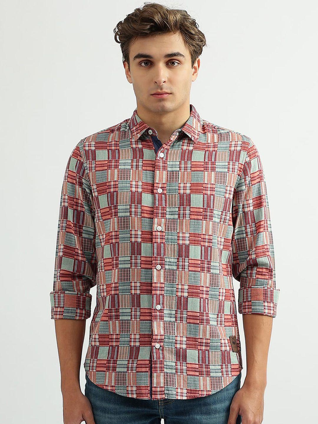united colors of benetton men cotton checked casual shirt