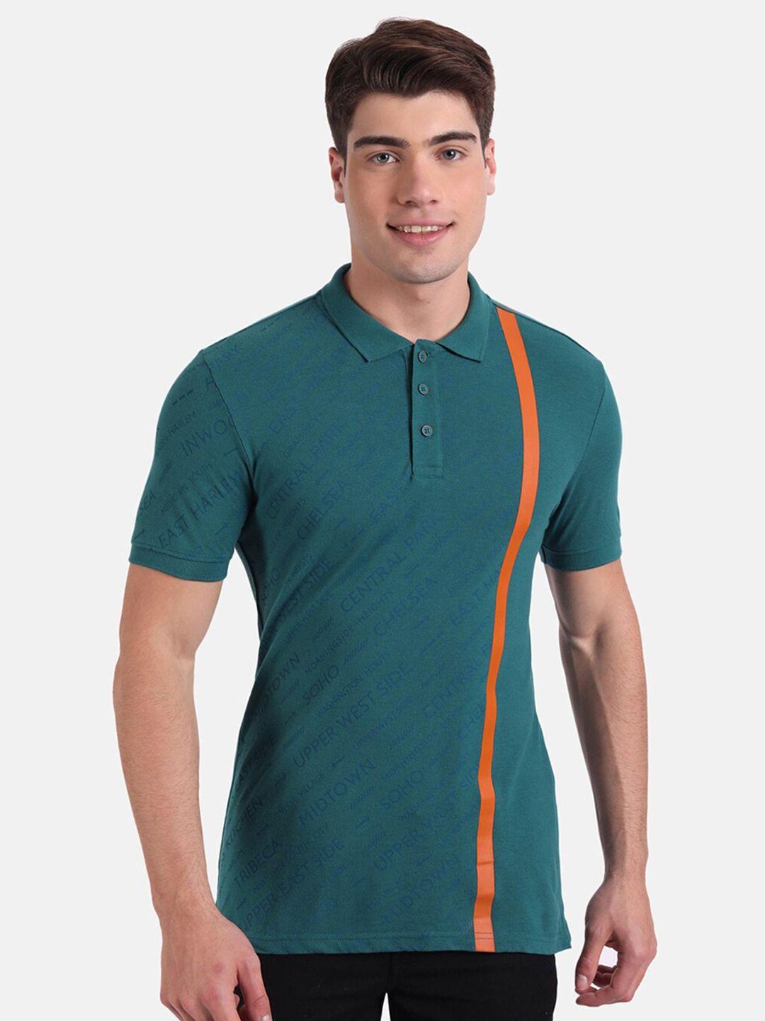 united colors of benetton men green polo collar applique t-shirt