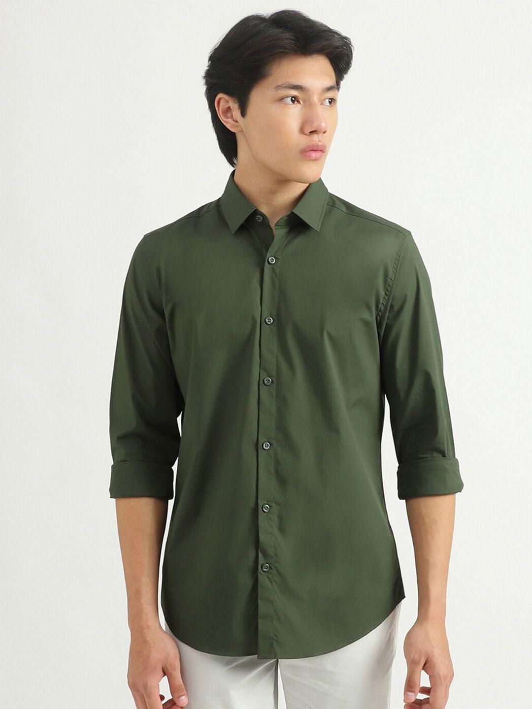united colors of benetton men green slim fit casual shirt