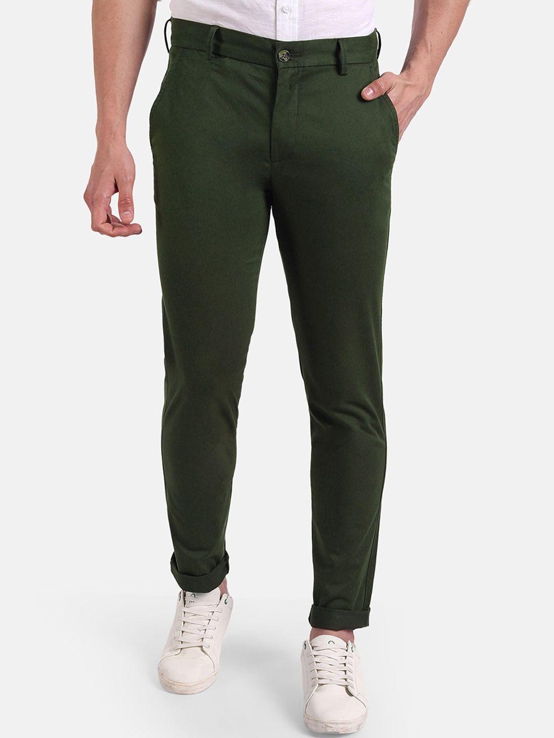 united colors of benetton men green slim fit trousers