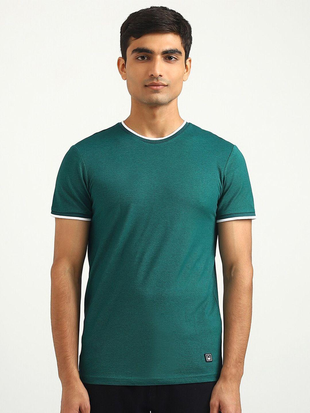 united colors of benetton men green solid cotton round neck t-shirt