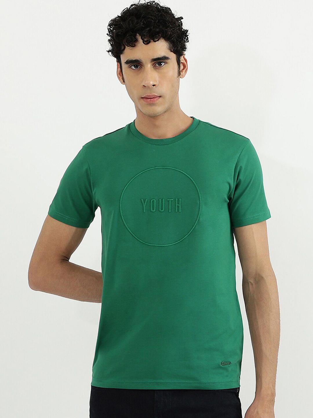 united colors of benetton men green solid cotton t-shirt