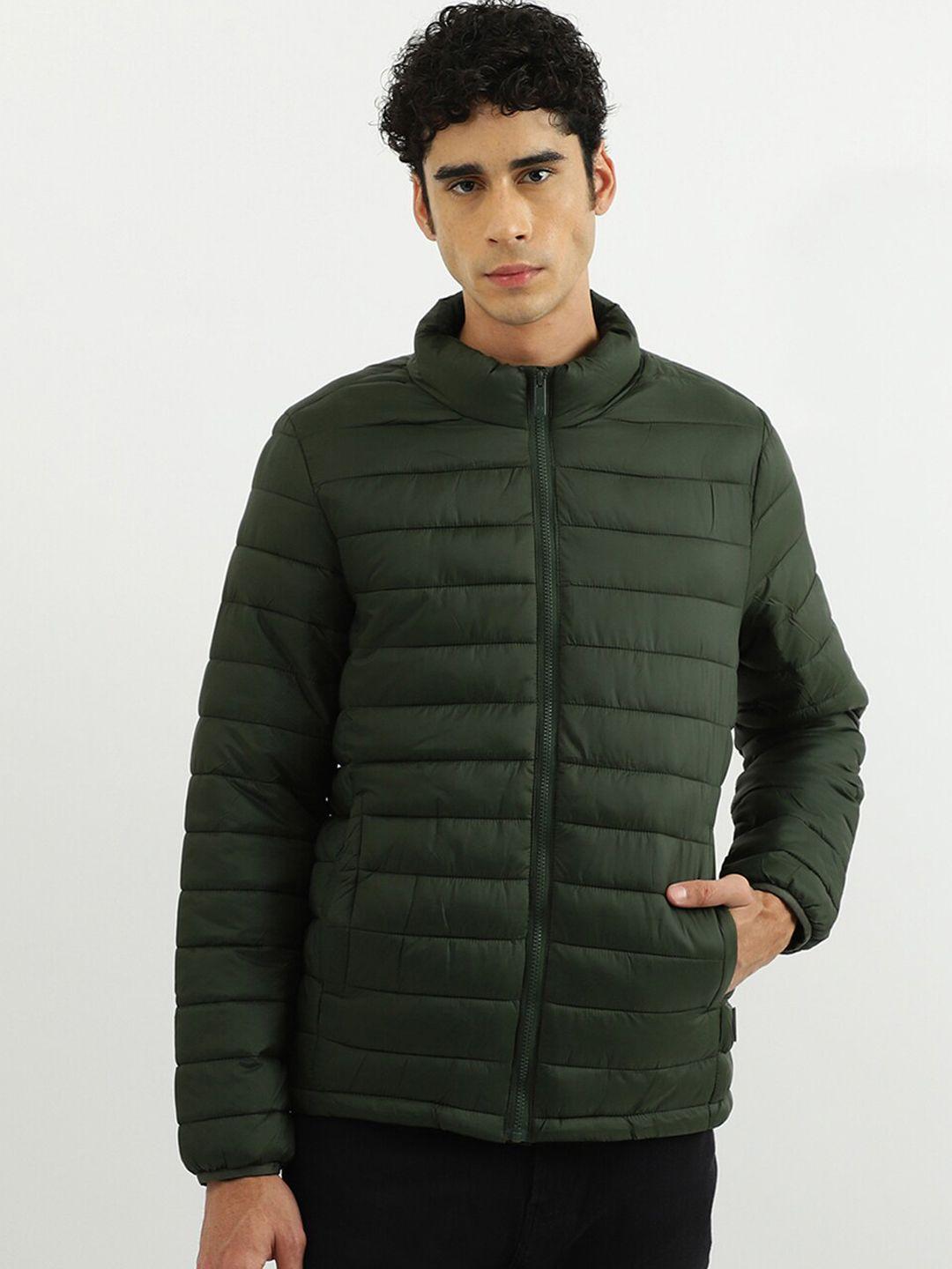united colors of benetton men green stand collar puffer jacket