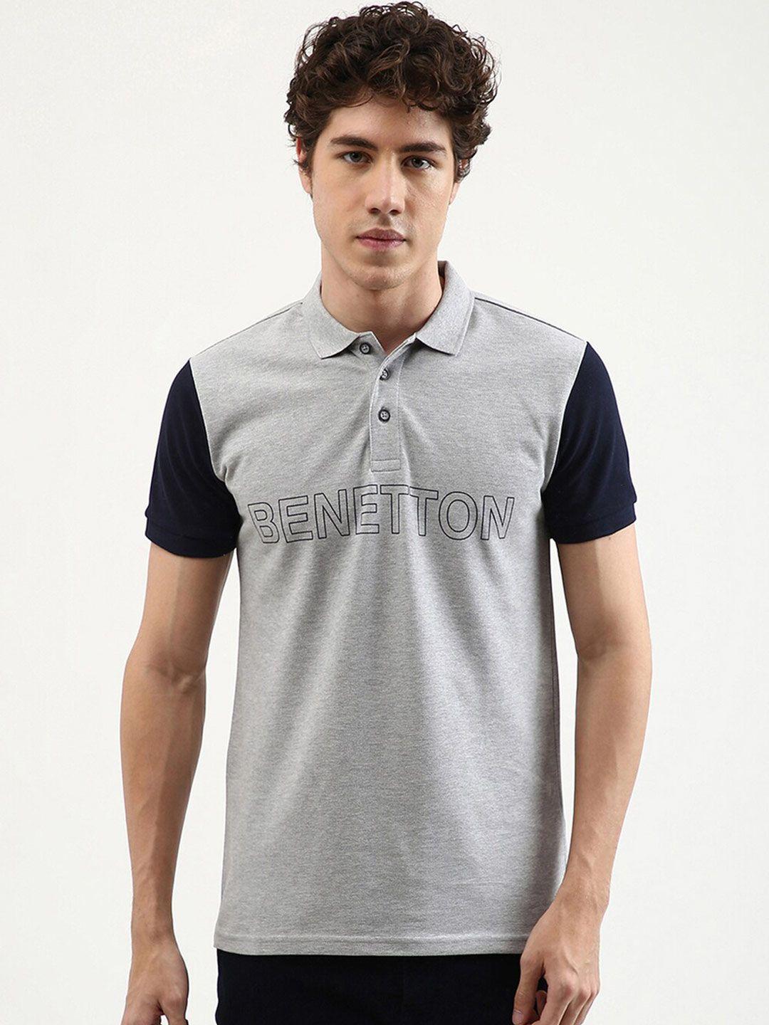 united colors of benetton men grey & black polo collar t-shirt