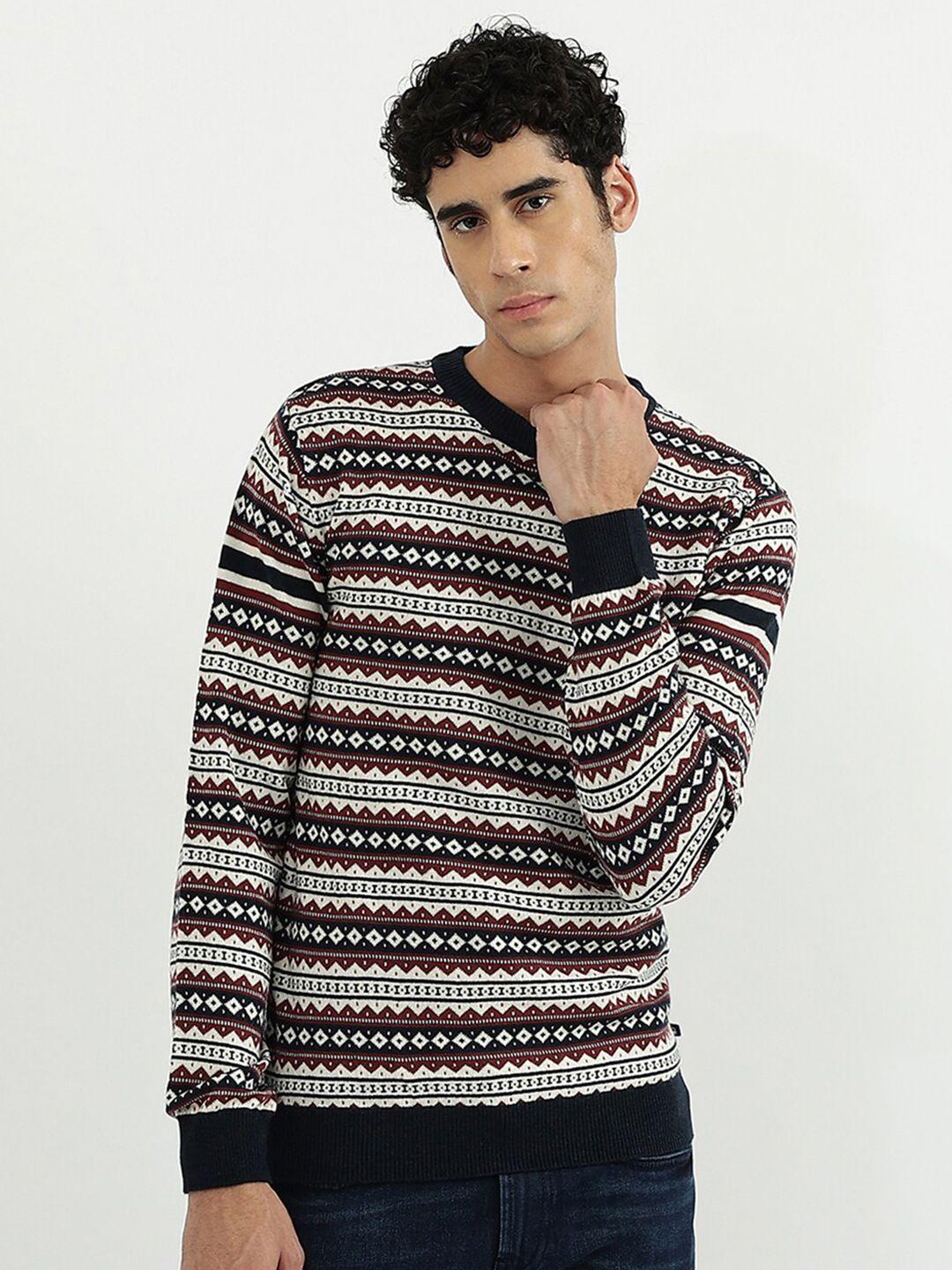 united colors of benetton men grey melange & black striped pullover