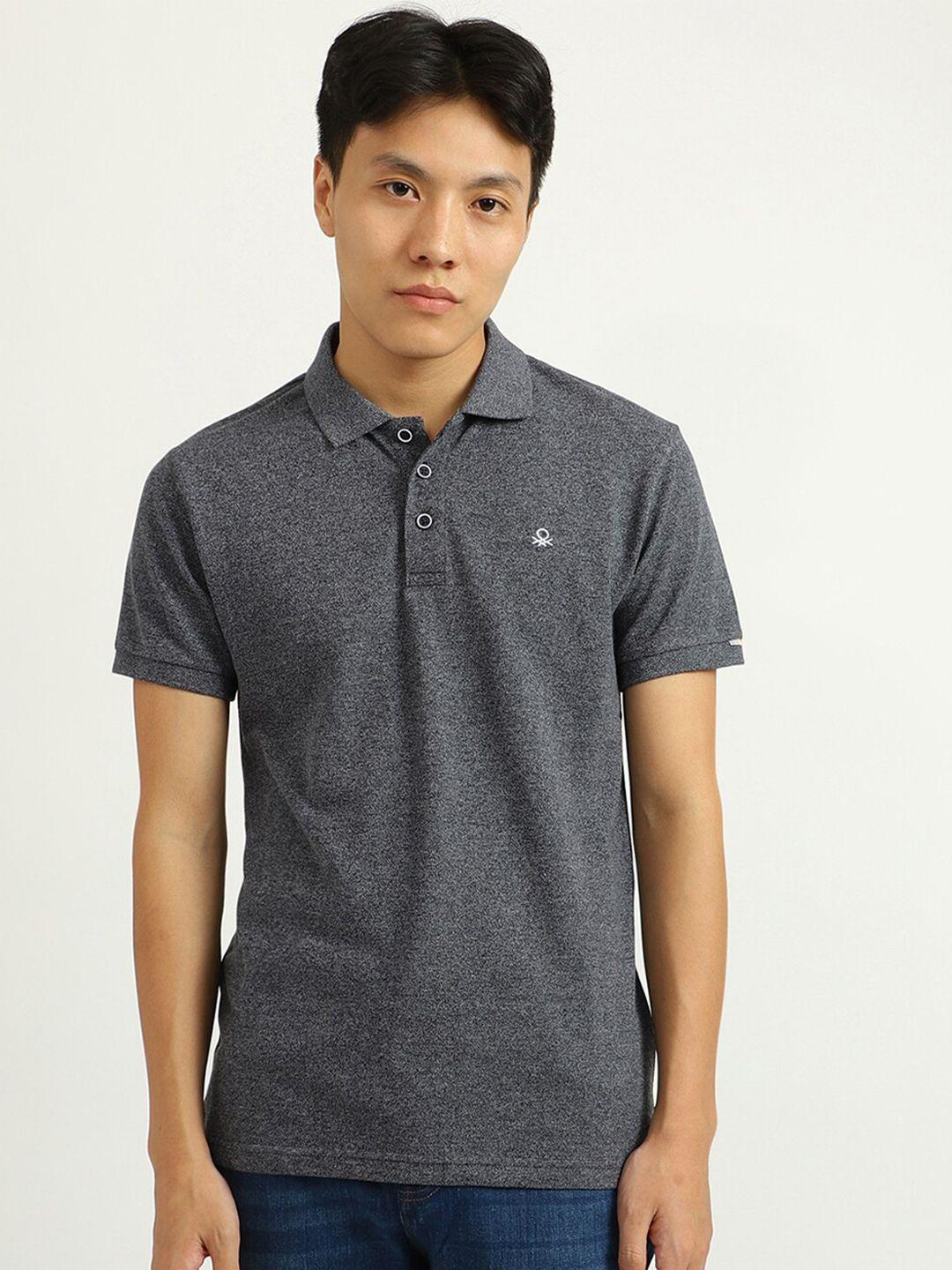 united colors of benetton men grey polo collar t-shirt