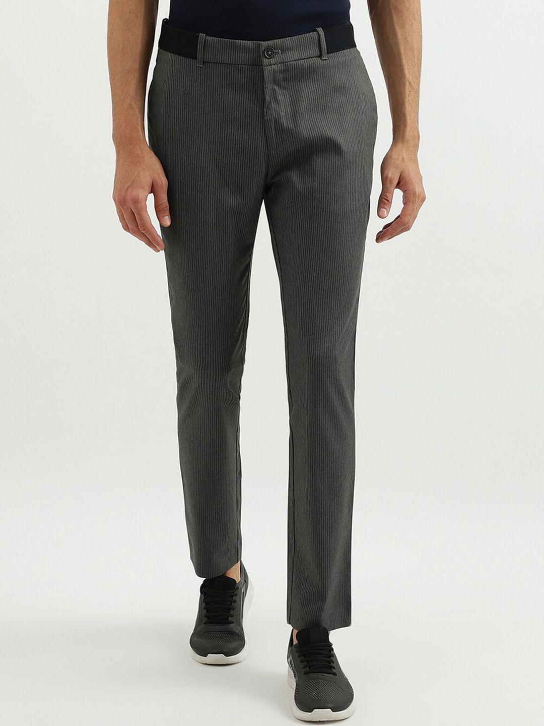 united colors of benetton men grey striped slim fit trousers