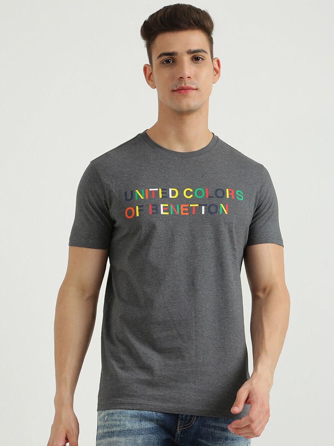 united colors of benetton men grey typography printed cotton t-shirt