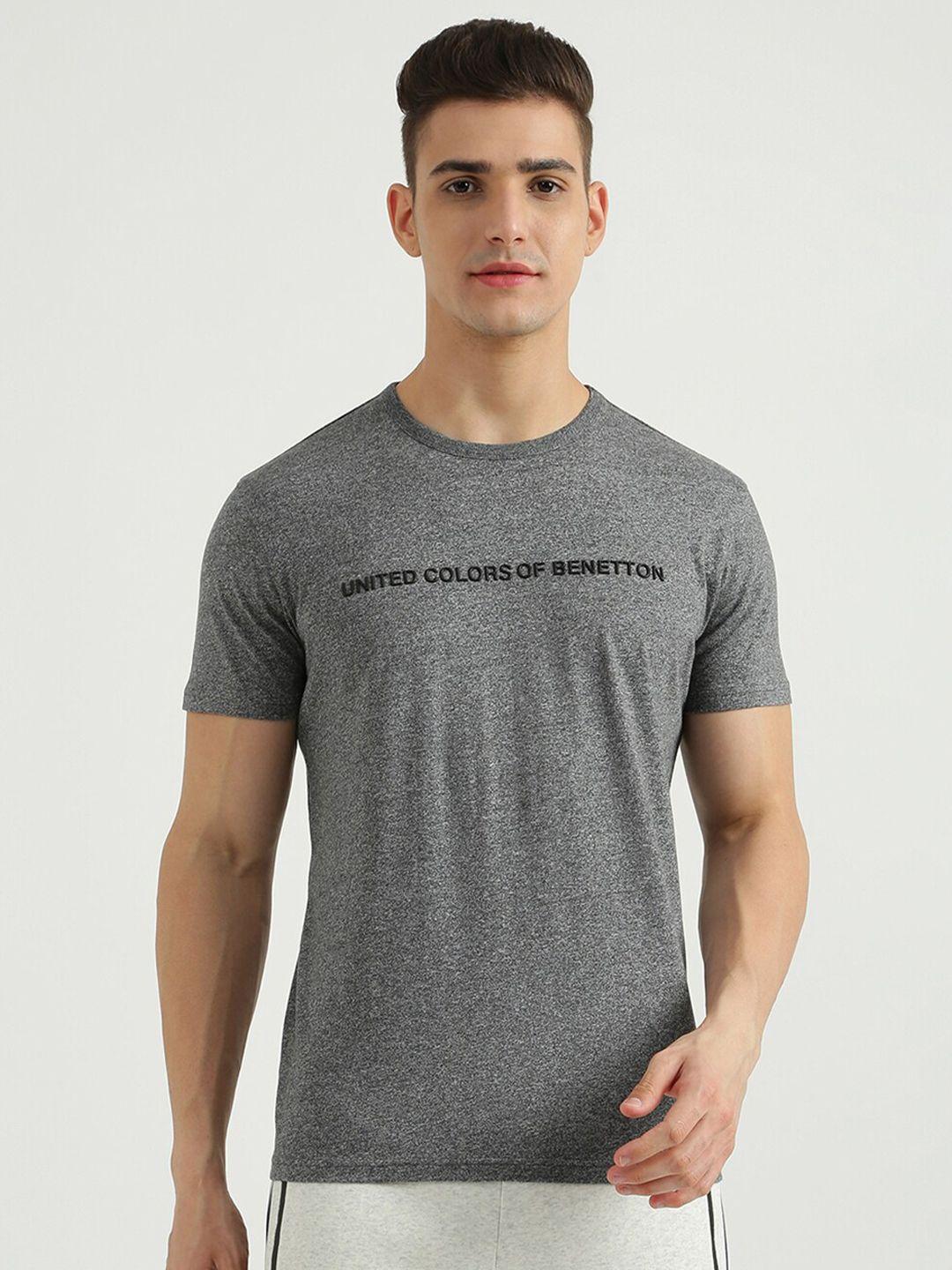 united colors of benetton men grey typography printed t-shirt