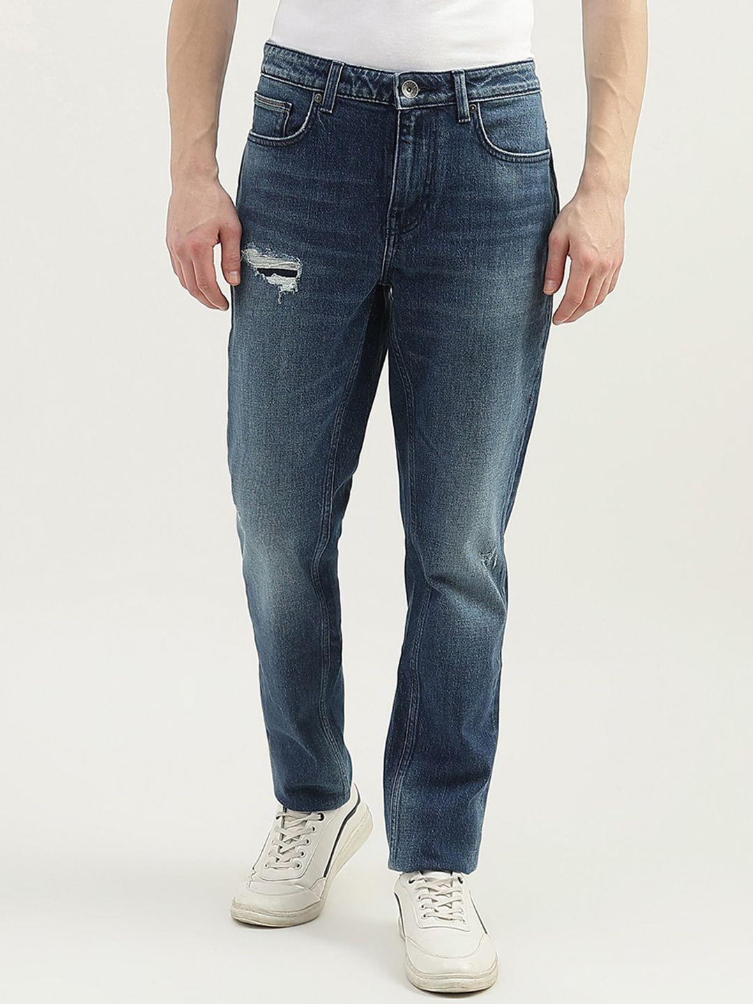 united colors of benetton men low distress light fade regular fit cotton jeans