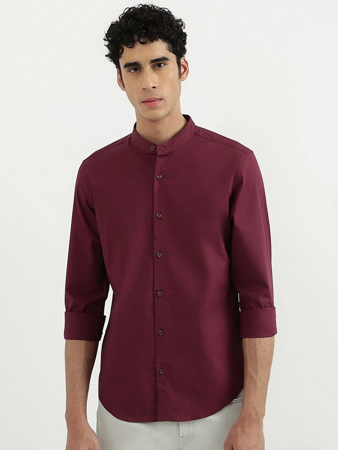 united colors of benetton men maroon slim fit casual shirt