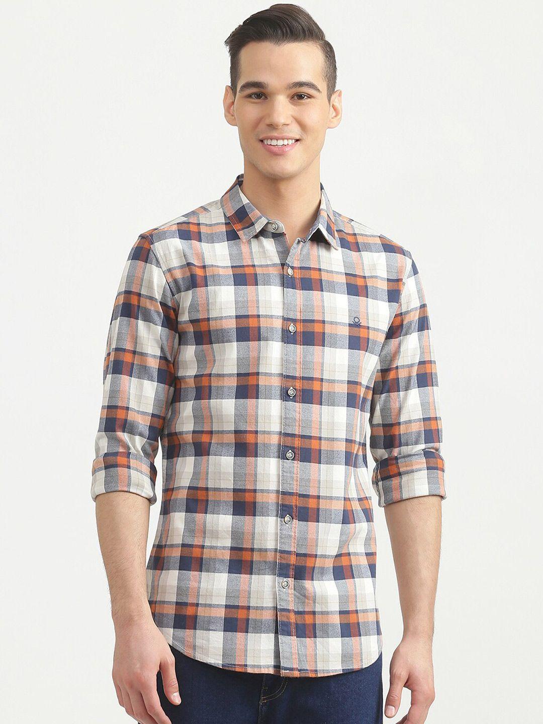 united colors of benetton men multicoloured slim fit tartan checks checked casual shirt